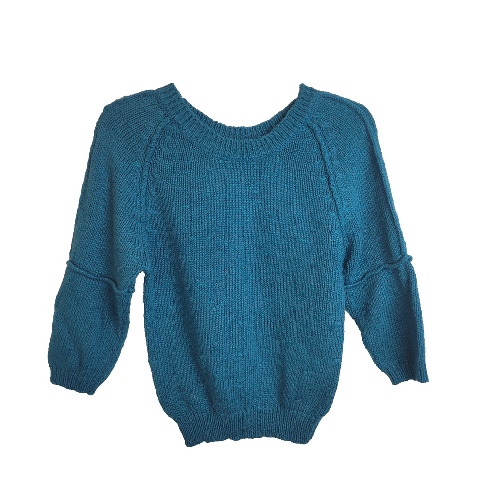 Vintage Borelli Blue Soft‎ Knit 3/4 Sleeve Pullover Sweater Women's Size Small